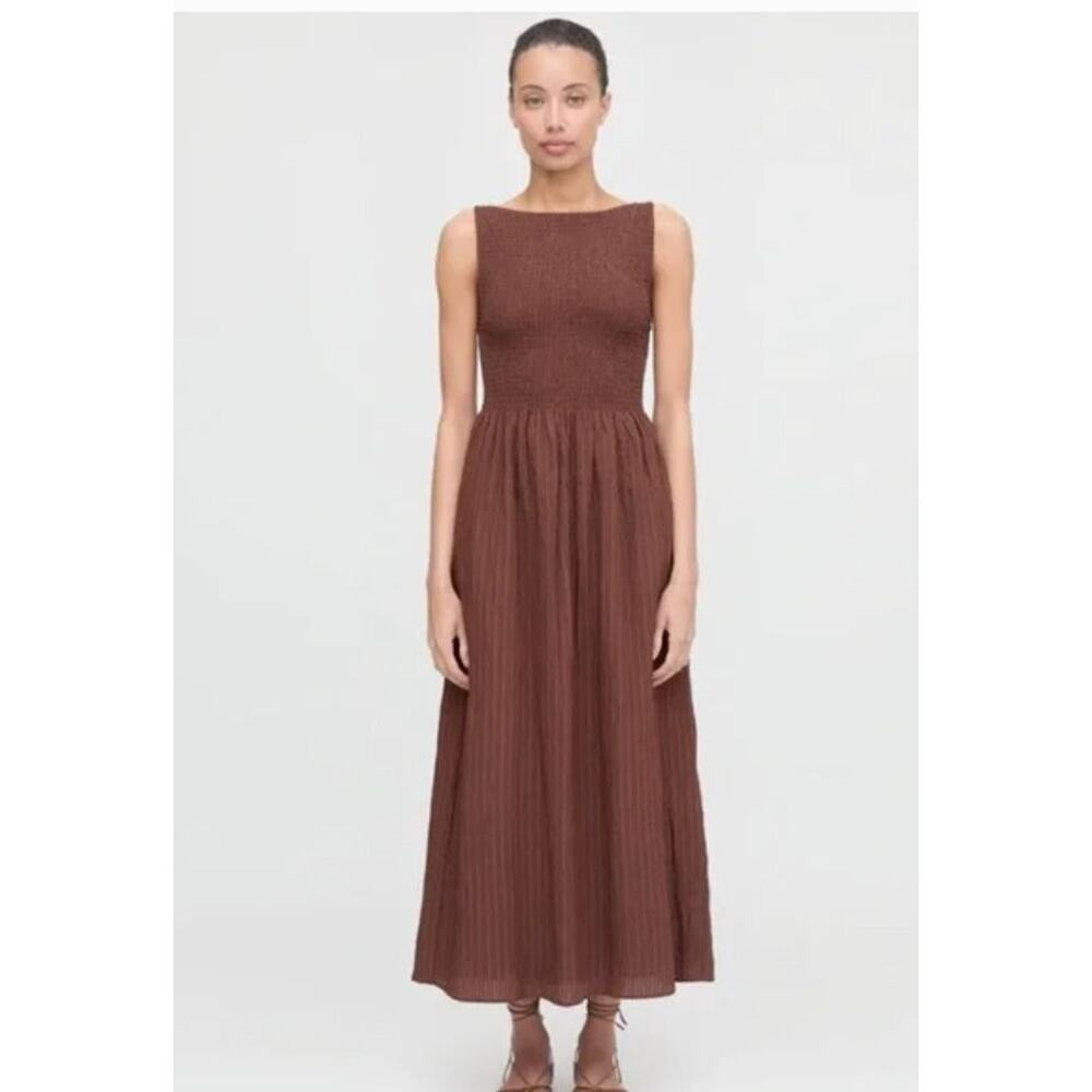 HILL HOUSE Sz M Medium Chocolate Brown Stripe Cosima Nap Dress - Picture 4 of 11